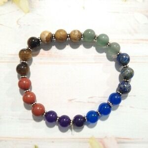 Multicolor Chakra Semi Precious Stone Stretch Bracelet Spiritual Healing Beaded